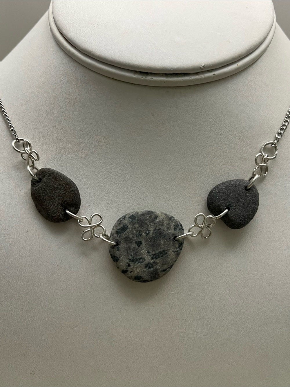 Handmade Sterling Silver Maine Beach Rock Necklace | 925 Wire Wrapped Stone